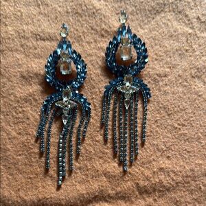 Blue Chandelier Earrings with Crystal Accents